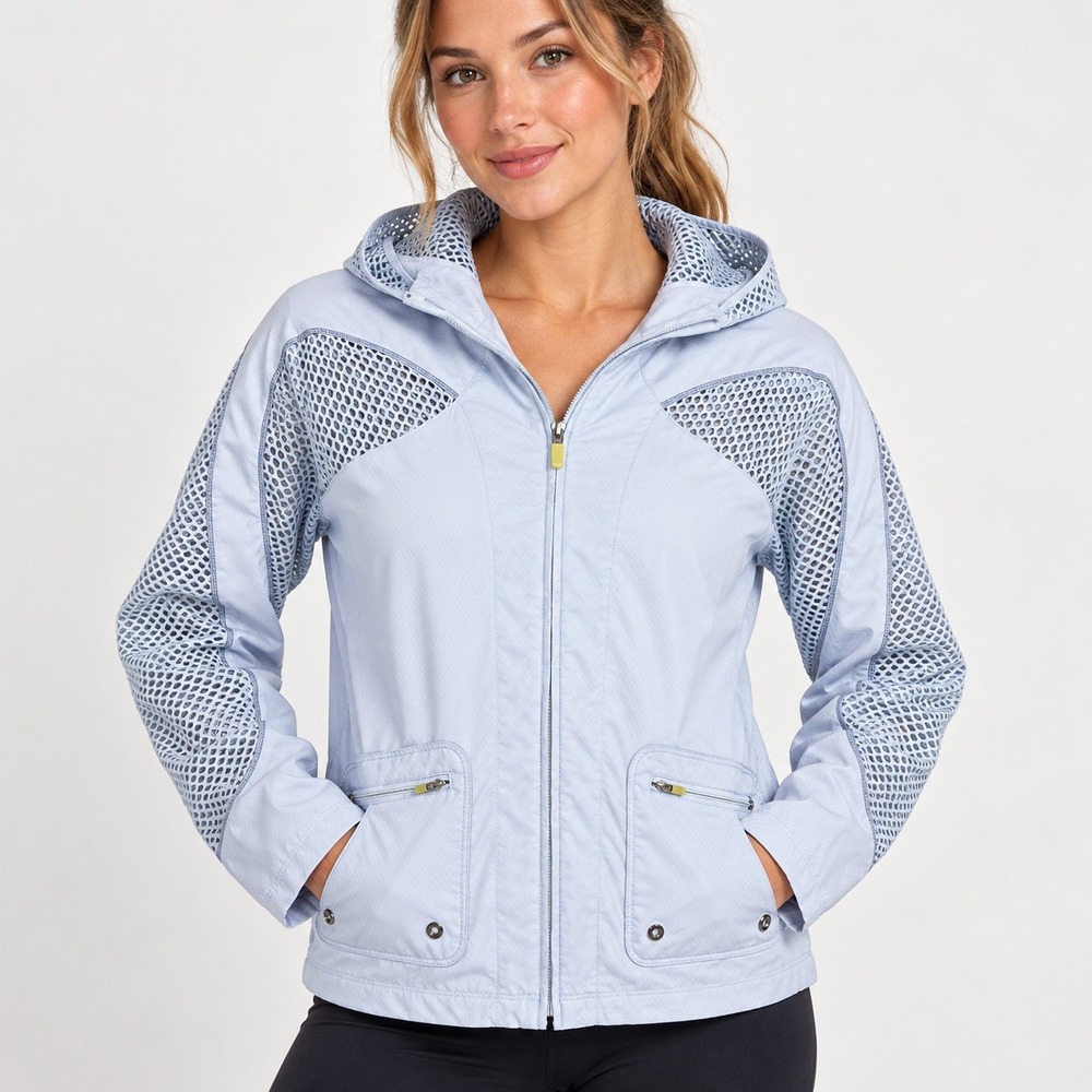 Nike Sphere Dry Mesh Panel Full Zip Hooded Jacket Light Blue Womens Small